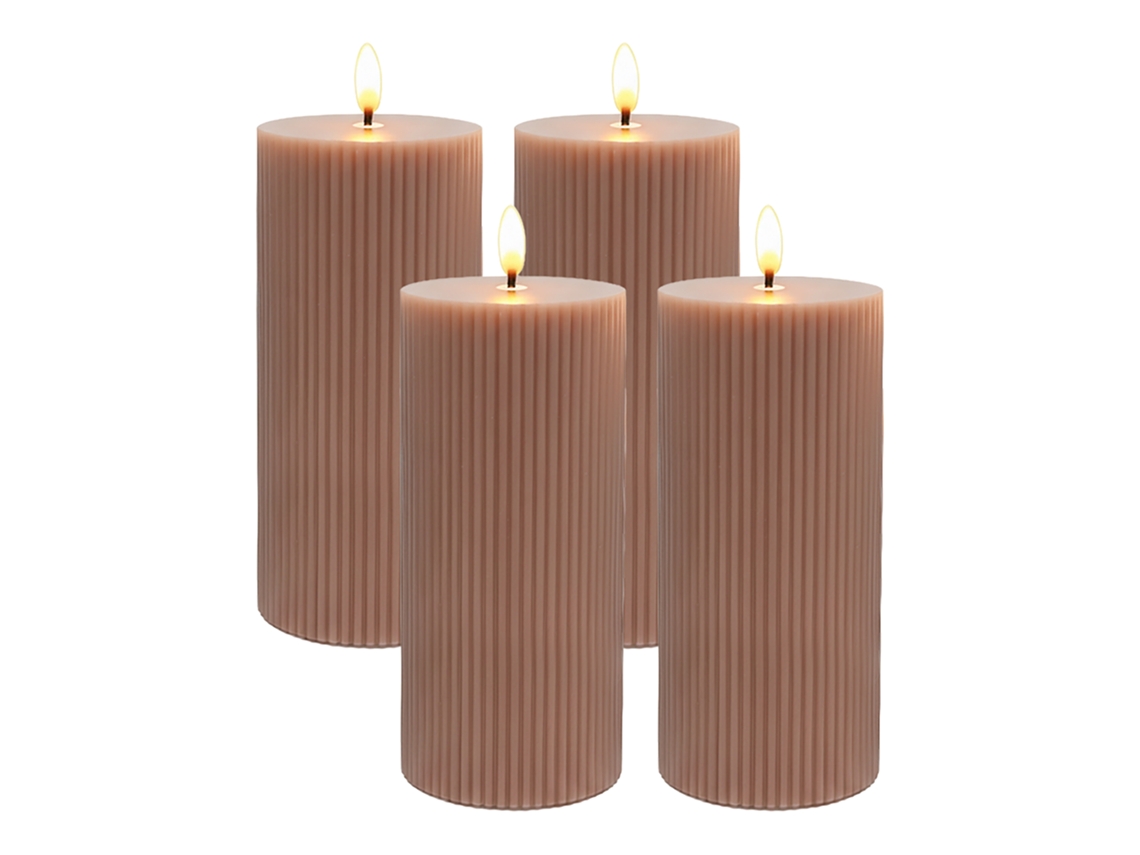Relaxdays Velas Led, Set 4, Hxd 18 X 7,5 Cm, Llama Parpadeante, Cera Real, Acanaladas, Sin Llama, Rosa Antiguo