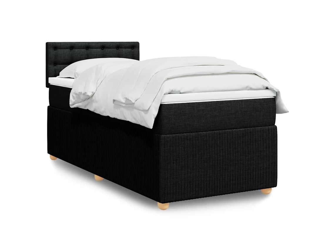 Cama Box Spring Con Colchón Tela Negro 90x190 Cm