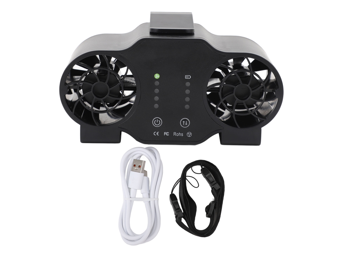 Ventilador portátil USB con correa, 5000 mAh, 4 velocidades, recargable.