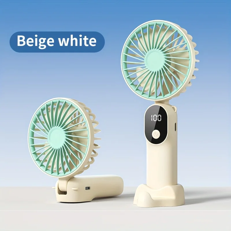 Mini ventilador USB portátil, 6 velocidades, pantalla digital, plegable 3 en 1 MDUG (marrón claro)