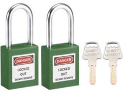 2 Candados De Seguridad Green Lockout Tagout De 38 Mm Con Grillete De Acero Y Llave.