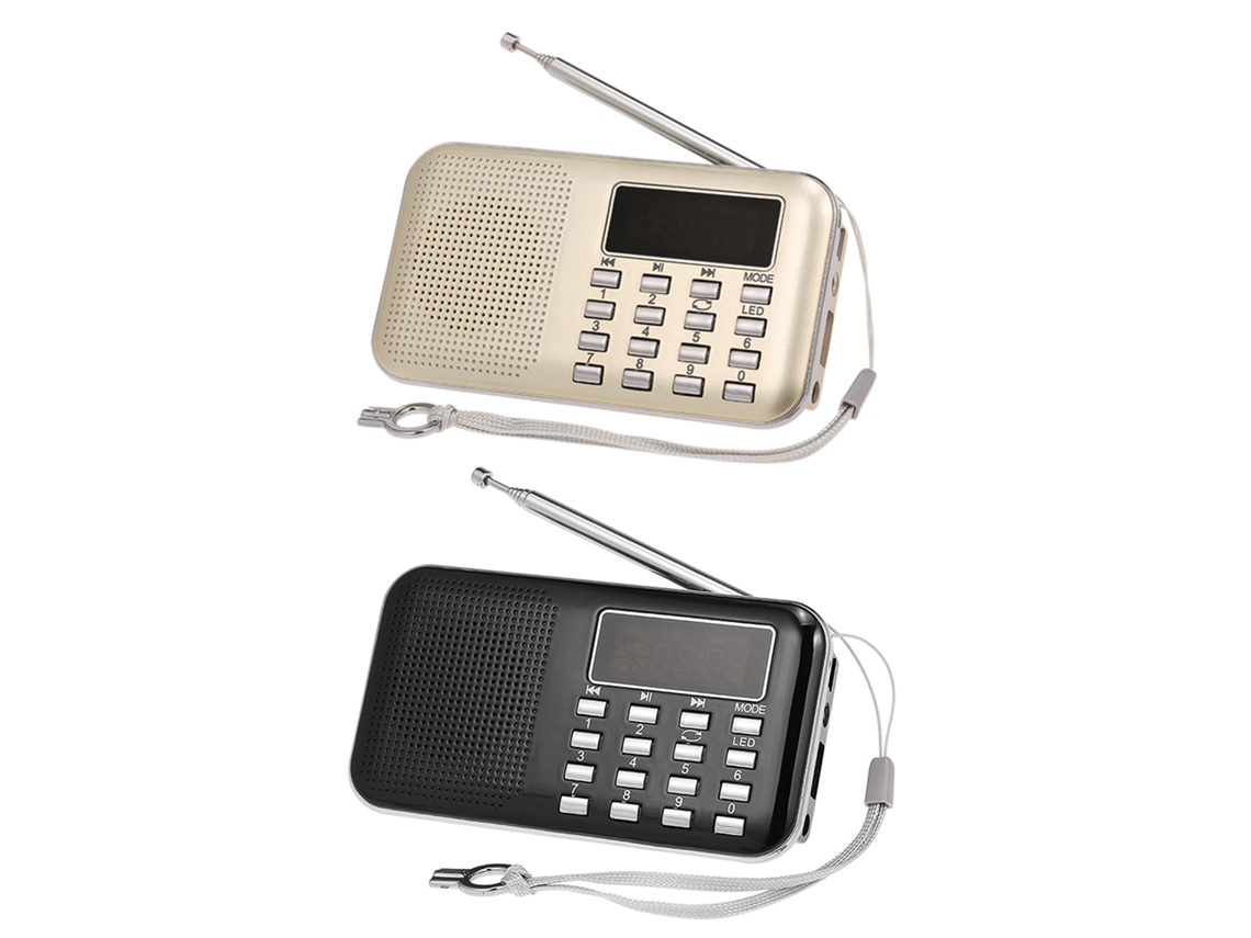 Radio FM portátil (pantalla de 2 pulgadas y linterna LED)