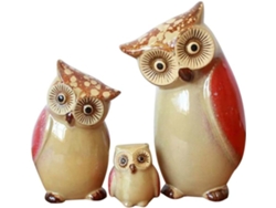 Lindas Creativas Figuras Decorativas Búhos Juego 3 Cerámica Naranja Decoración Hogar Dormitorio