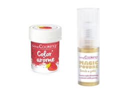 Colorante alimentario rosa con sabor a fresa 10 g + Polvo alimentario dorado