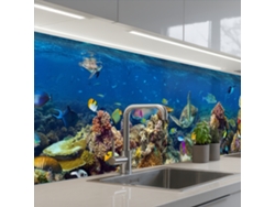 Paneles para salpicadero de cocina - Paisaje submarino - Peces - Tortuga - Azul 500x80 cm