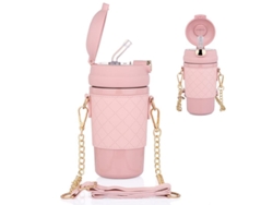 2026da-botella Térmica De Acero Inoxidable Linjou Con Pajita, Funda Y Correa Ajustable, 480ml (rosa)