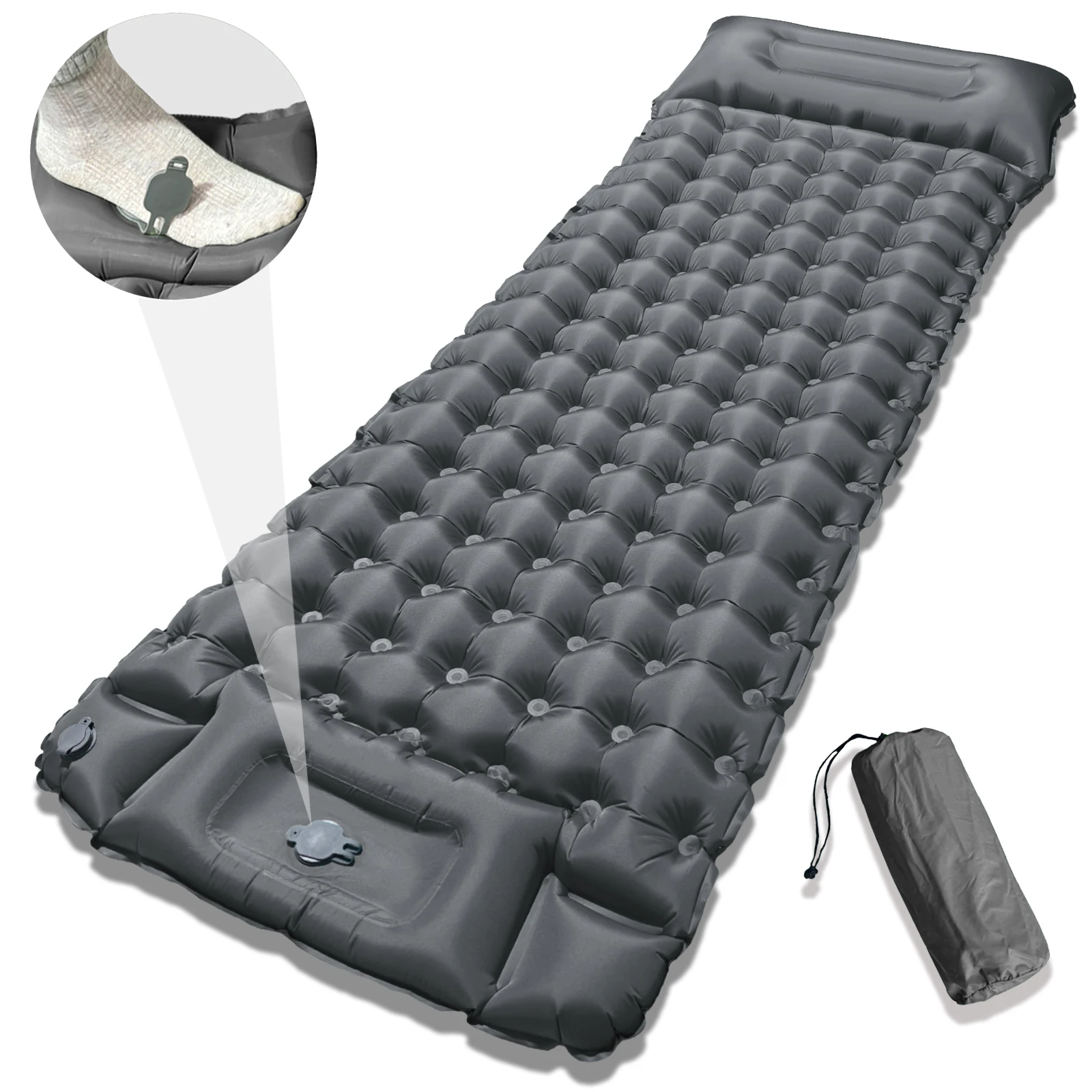 (gris) Colchón Individual Inflable Con Almohada, Súper Cómodo, Ligero Y Plegable, Perfecto Para Viajar.