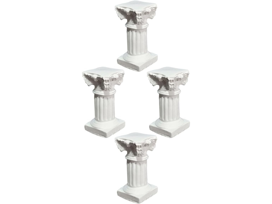 Juego 4 Bases Estables Resina Beige Portafotos Bordes Redondeados Elegantes Minicolumnas Romanas Decoración