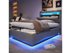 Cama Tapizada Gris De 90x200 Con Estantes Led Usb-c