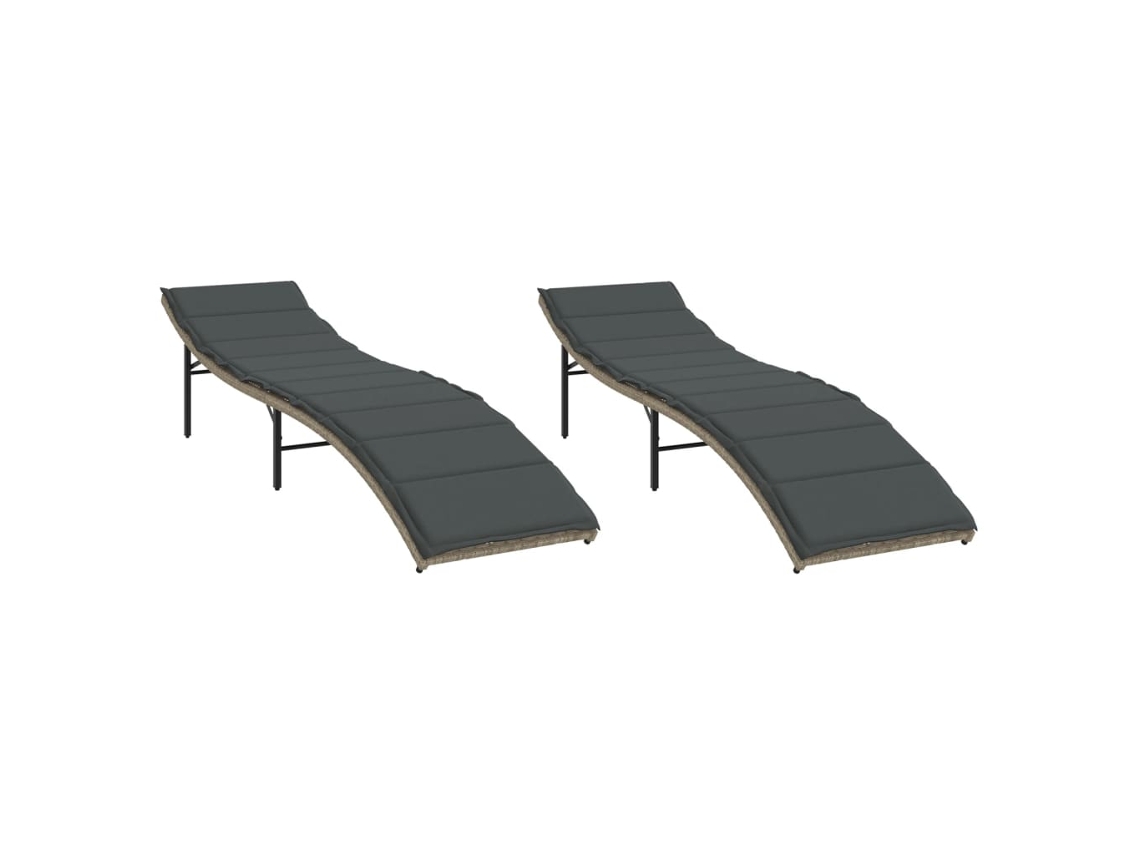 Juego de 2 tumbonas de mimbre con cojines, gris claro, EXCLUSIVA MAISON