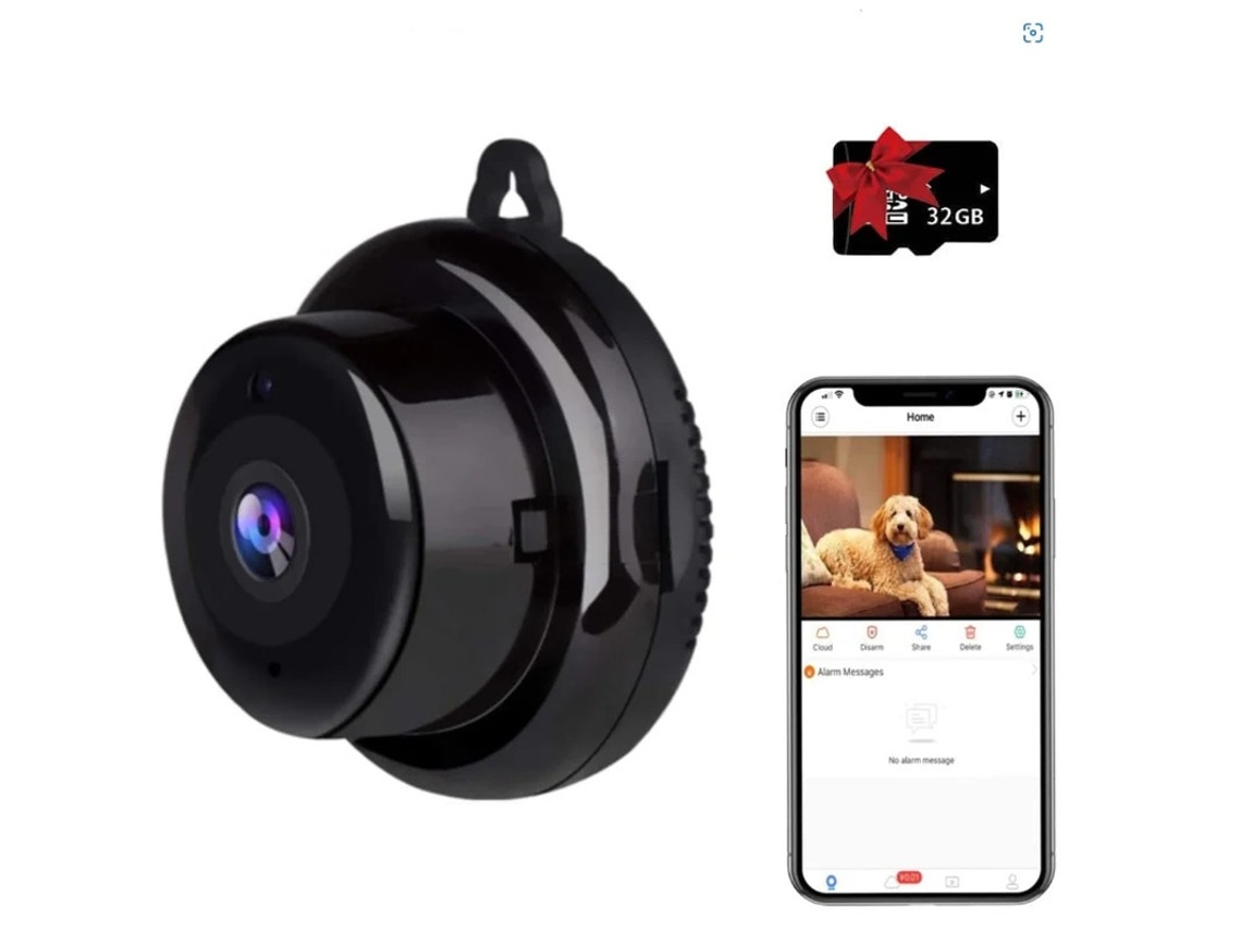 Mini cámara espía wifi, cámara de vigilancia para el hogar 1080P, aplicación, visión nocturna, comunicación bidireccional, color negro Yizhood