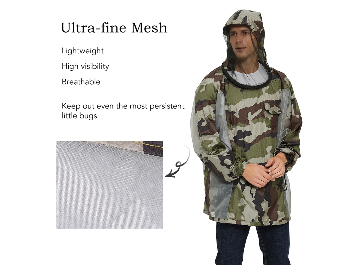 Jaqueta Anti-insetos Com Capuz Zipper E Malha Repelente Para Homens E Mulheres Camping Jardim