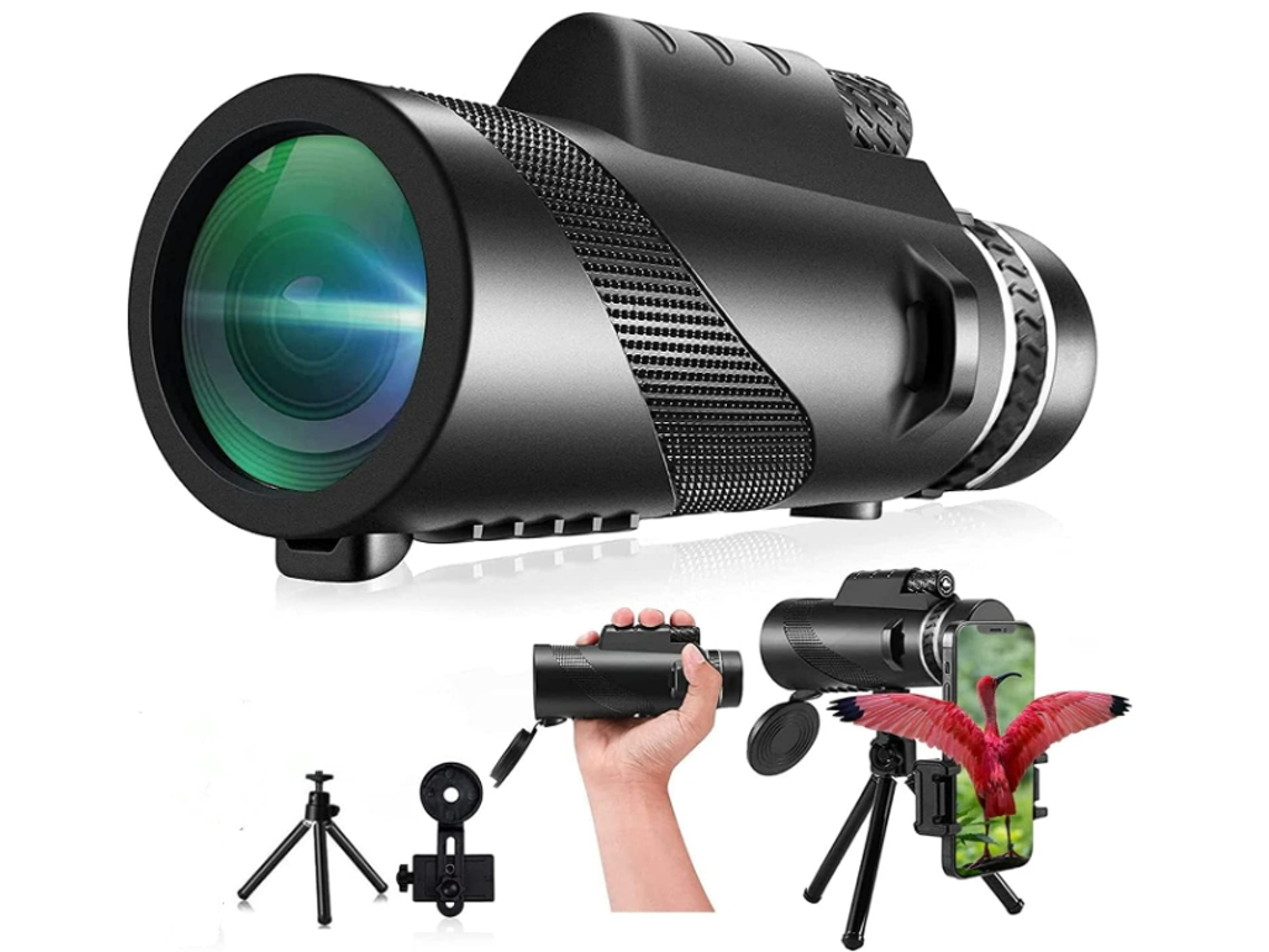 Telescopio monocular 80X100 de alta potencia con soporte para teléfono inteligente y trípode monocular de visión más amplia de alta definición IKIKSO