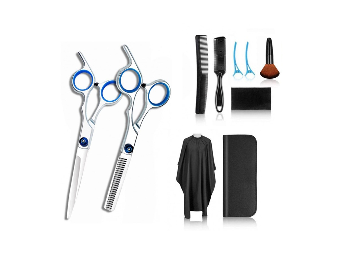 Kit De Tijeras De Corte De Pelo Profesionales 10 Piezas Acero Inoxidable Para Peluquería Cortar Y Afinar Azul