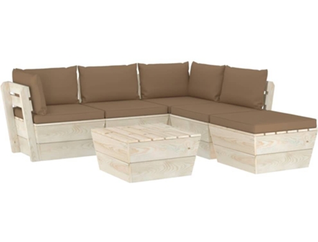 vidaXL Muebles de jardín de palets 6 piezas y cojines madera de abeto