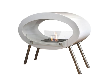 Chimenea de bioetanol ovalada de suelo Glow Fire Molde, Blanco