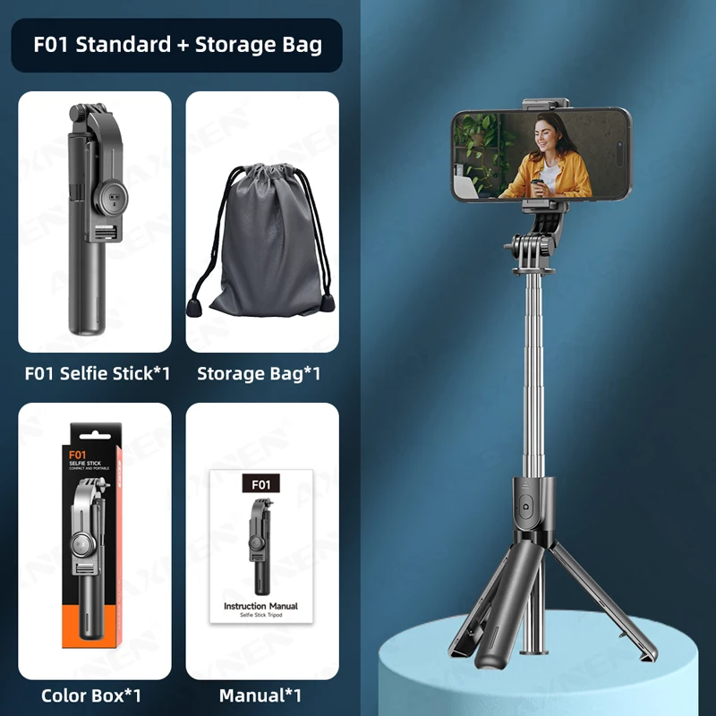 Trípode para selfies con Bluetooth, soporte de mesa, soporte para teléfono móvil, control inalámbrico, opción de luz de relleno, bolsa de almacenamiento adicional.