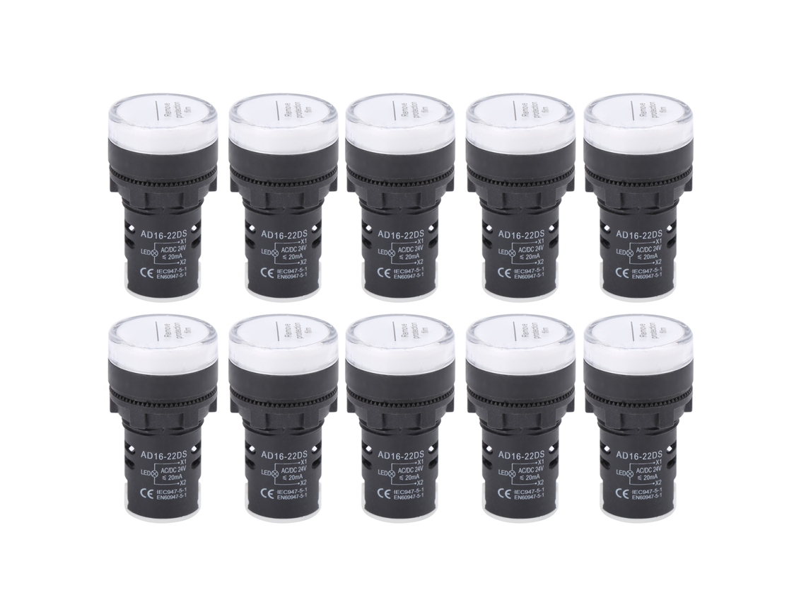 10 Unidades De Luz Indicadora Led Ad16-22ds Blanca De Alto Brillo Ac/dc 24v Equipo Accesorio