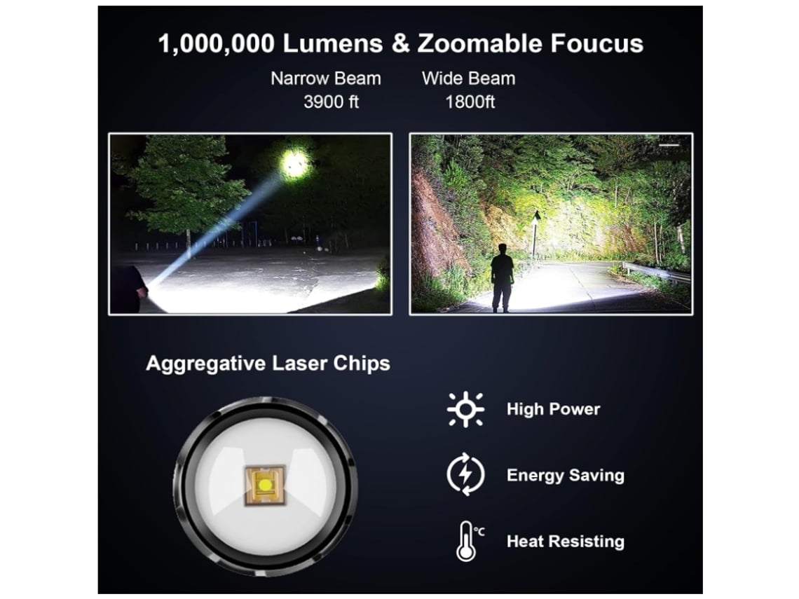 Linternas recargables de alto lumen, 2 unidades, 7 modos de luz, luz lateral, COB, USB C, impermeables, con zoom, potentes linternas portátiles Yunzii