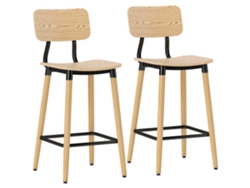 Juego de 2 taburetes con respaldo, altura regulable y estructura de acero para las patas, 94 cm, madera natural.