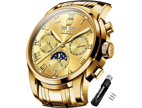 VEANXIN Reloj mecánico automático para hombre Calendario luminoso multifuncional resistente al agua(oro)
