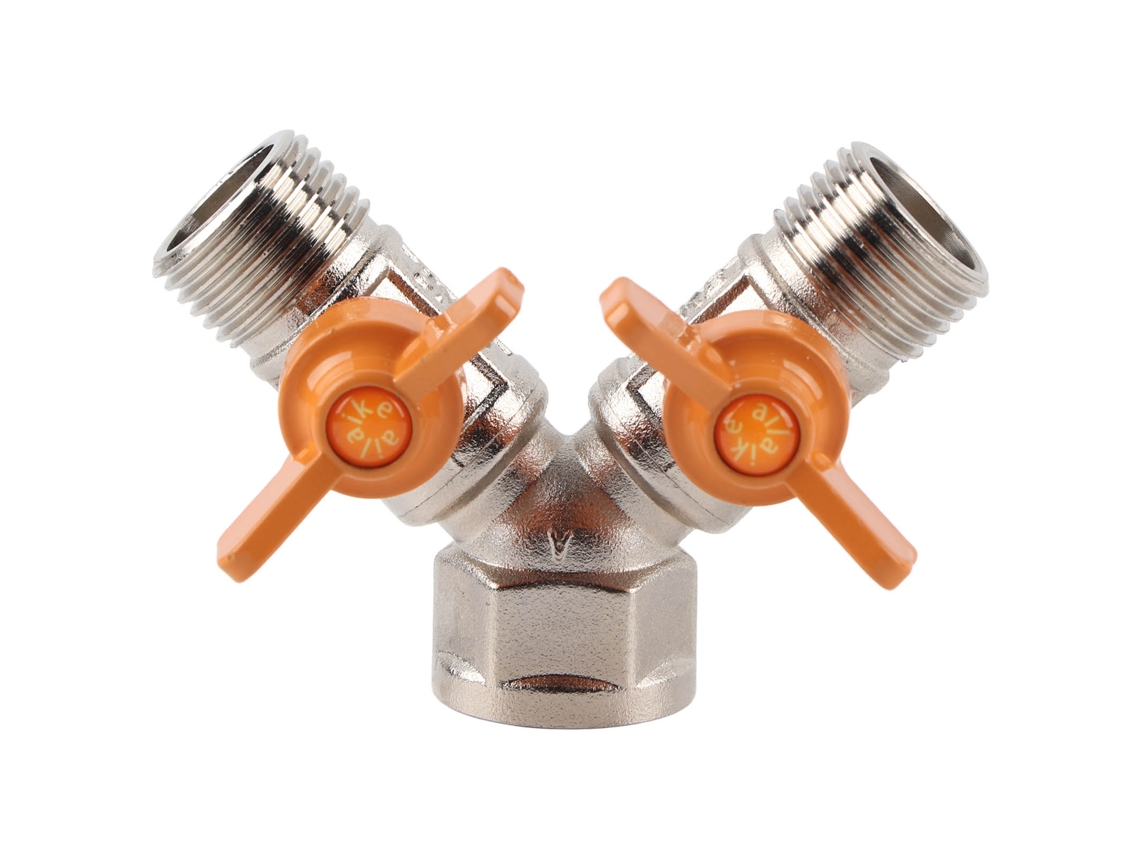Adaptador de válvula de bola hembra G1/2 de latón tipo Y con doble salida para sistema de riego automático