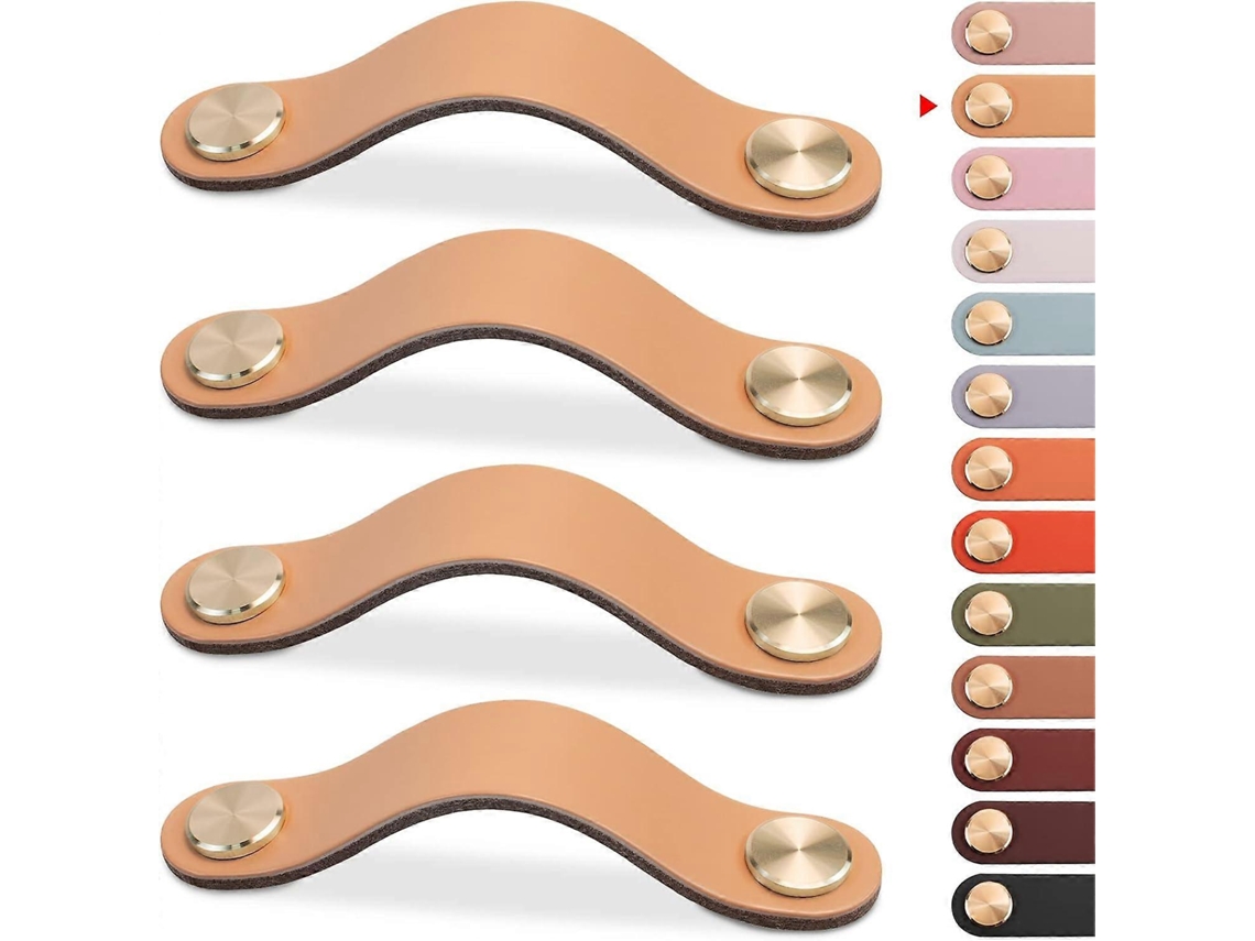 Mango De Cuero Para Muebles, 4 Piezas, Manija De Armario Vintage, Beige, 96mm, Fácil Instalación