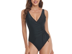Traje de baño encantador para mujer con espalda descubierta y cinturón ajustable, negro, talla L