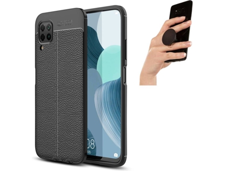 Carcasa y Popsocket Huawei P40 Lite Rugged Leather (Negro)