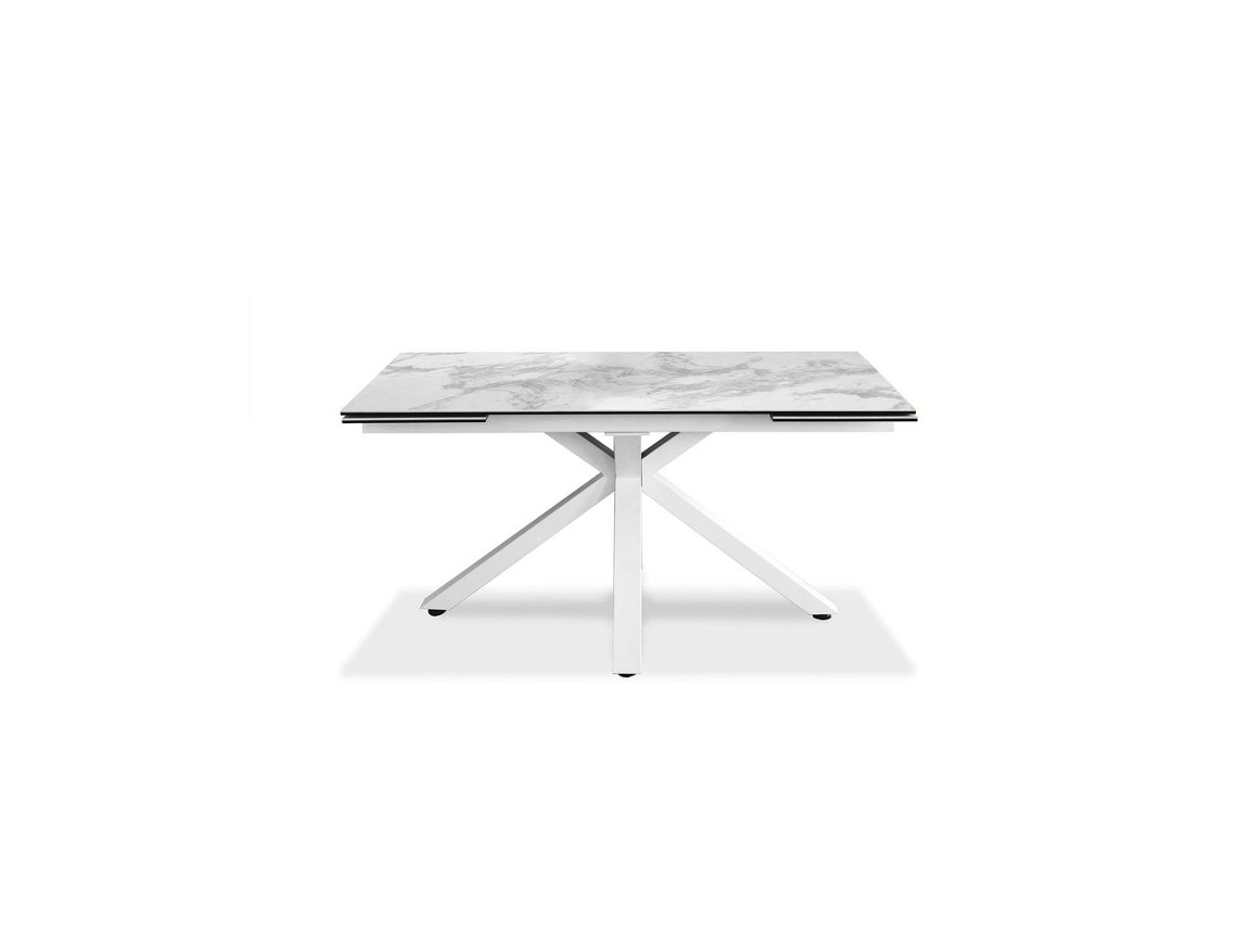 Mesa Extensible de 160Cm a 240Cm Moderna Tapa Cerámica en Vidrio Templado Mármol Blanco SOLOLED