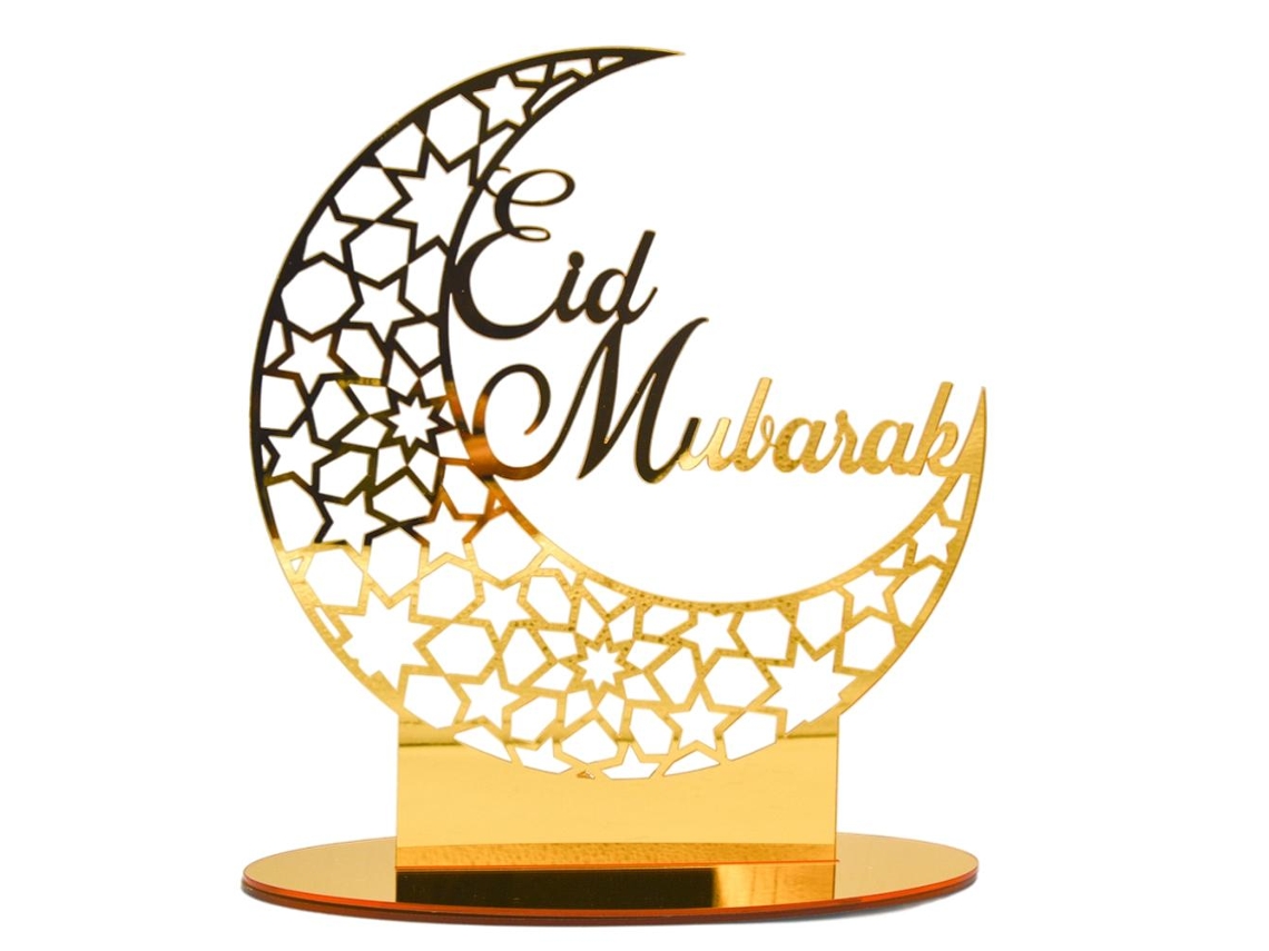 Adorno Acrílico Eid Mubarak Ramadan Decoración Hogar Fiestas Regalos Dorado 20x13.5cm