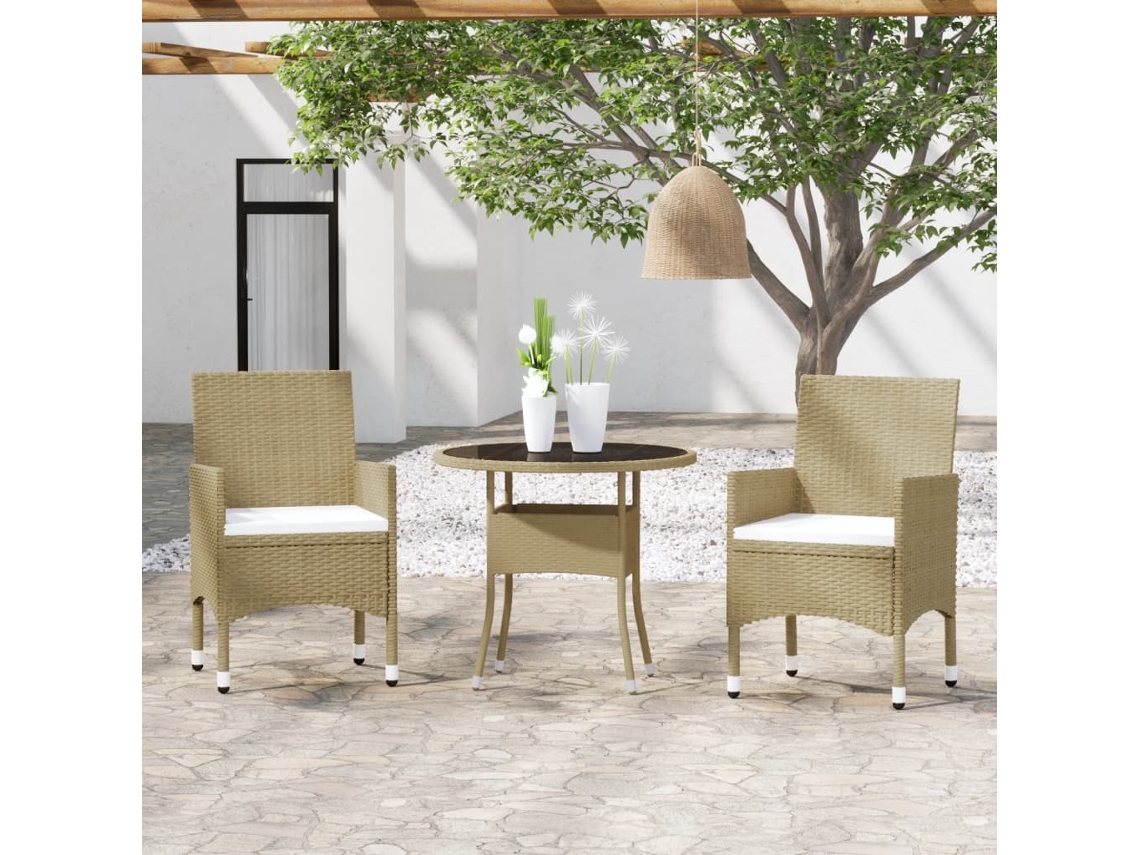 Juego de comedor de jardín de 3 piezas en mimbre sintético beige, Dkd Home Decor