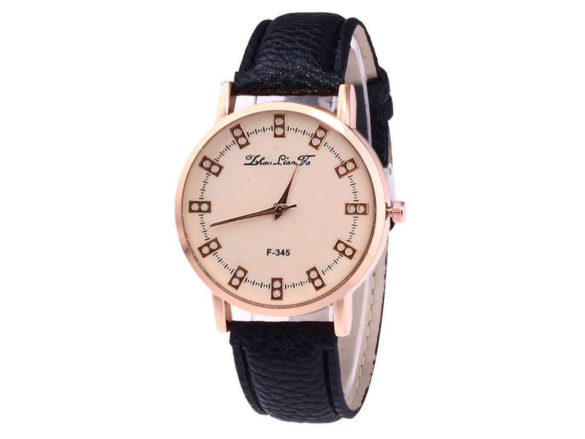 Reloj De Pulsera De Cuarzo Para Hombre Y Mujer Con Correa De Cuero Pu Zhoulianfa Negro