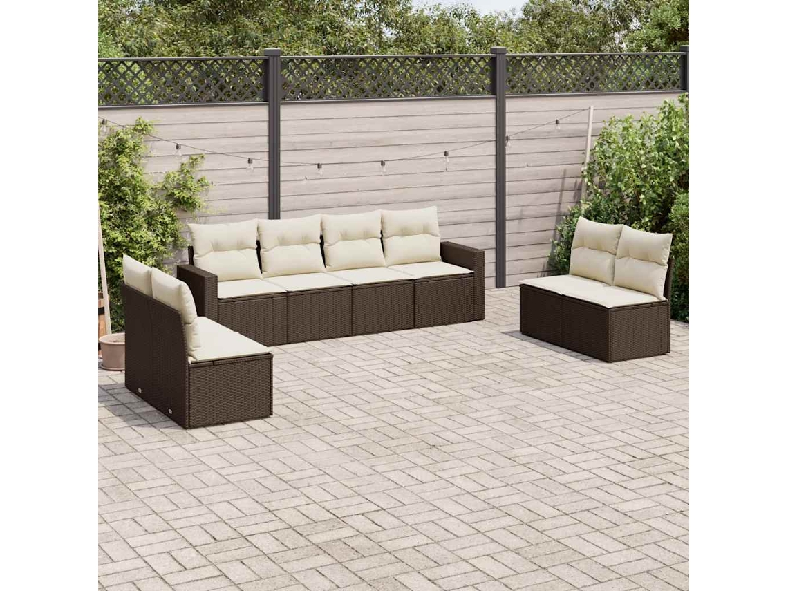 Conjunto de sofás de jardín con cojines de mimbre marrón, Dkd Home Decor