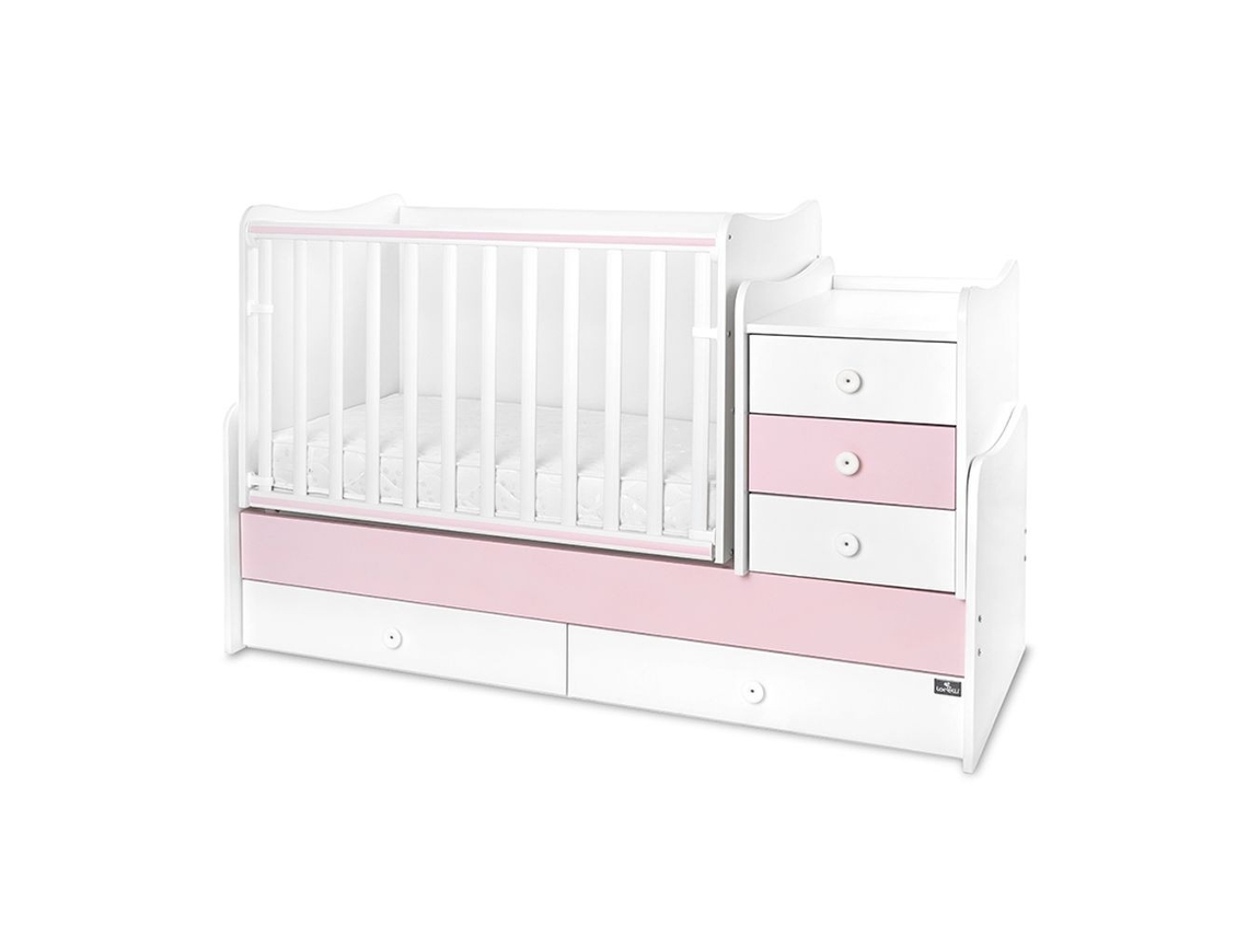 Cuna Convertible En Cama-escritorio Maxi Plus De Lorelli Whiteorchid Pink