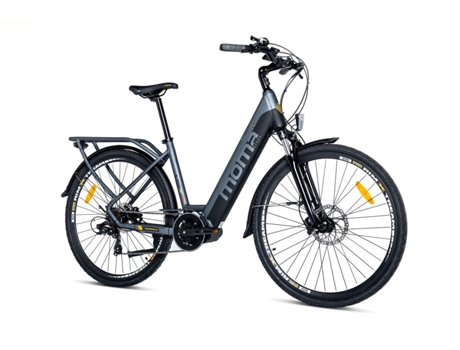 Bicicleta Electrica, Urbana E-CITY-28PRO Motor Central, Aluminio. SHIMANO 7v & Frenos Disco Hidráulicos, Autonomia 120km MOMA BIKES