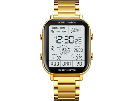 VEANXIN Reloj digital para hombre Reloj de pulsera deportivo Podómetro de acero inoxidable Calorías Reloj de pulsera impermeable para hombre-Plata