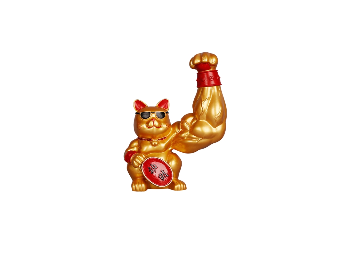 Gato de la Suerte Kirin Brazo Mini Oro Musculoso Fuerte Riqueza