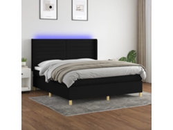 Cama Box Spring Colchón Y Luces Led Tela Negro 160x200 Cm