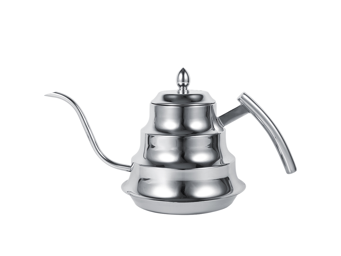 Jarra de café de cuello de cisne de acero inoxidable con diseño de junta de bambú (plateada)
