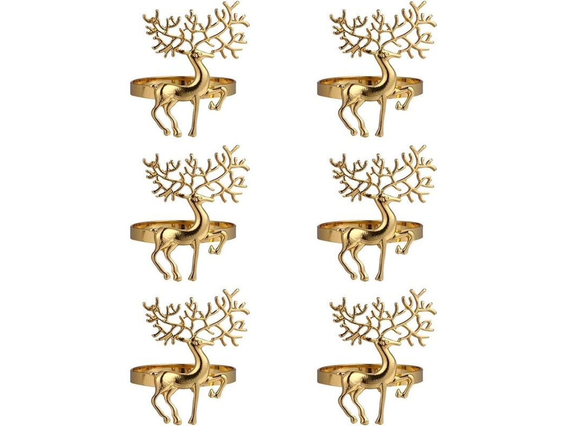 2026-anillos Para Servilletas Navideños De Aleación, 6 Piezas, Reno Dorado, Decoración De Mesa Para Bodas, Navidad Y Fiestas