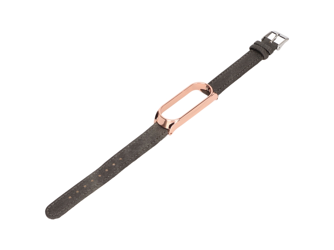 Correa De Mezclilla Para Reloj Xiaomi Mi Band 6/5 Nfc, Correa De Repuesto Gris Con Carcasa Dorada.
