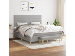 Cama Box Spring Con Colchón Tela Gris Claro 180x200 Cm