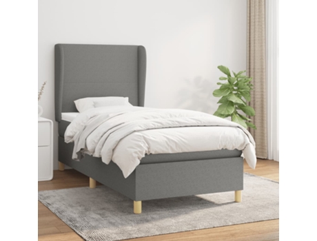 vidaXL Cama con somier y colchón 90x200 cm tela gris oscuro