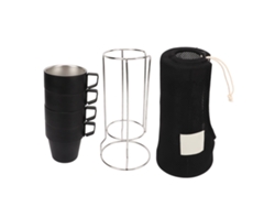 Juego de 4 vasos apilables de acero inoxidable para camping, color negro.