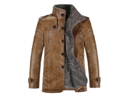 Chaqueta De Cuero Para Hombre, Talla Grande, Solapa Con Pelo, Chaqueta Estilo "papá" Para Otoño/invierno.
