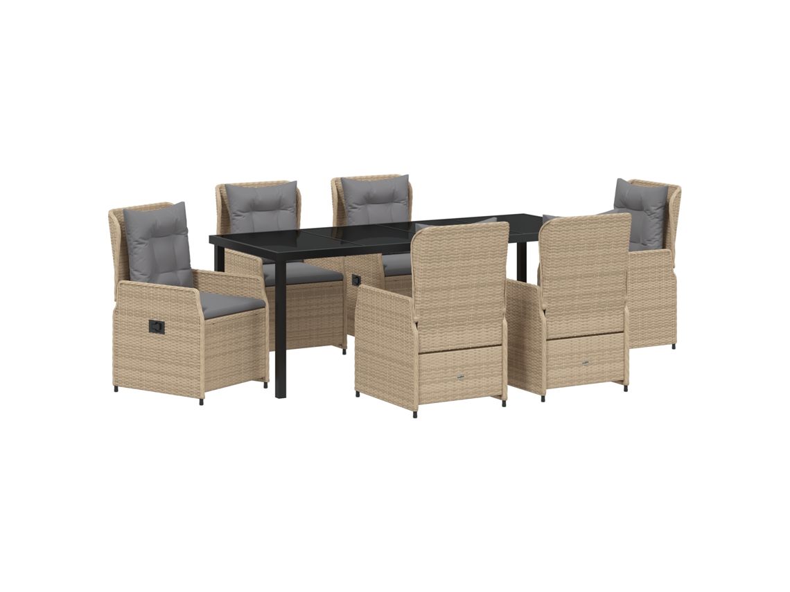 Conjunto de comedor VidaXL de 7 piezas en ratán, polipropileno, beige y acero