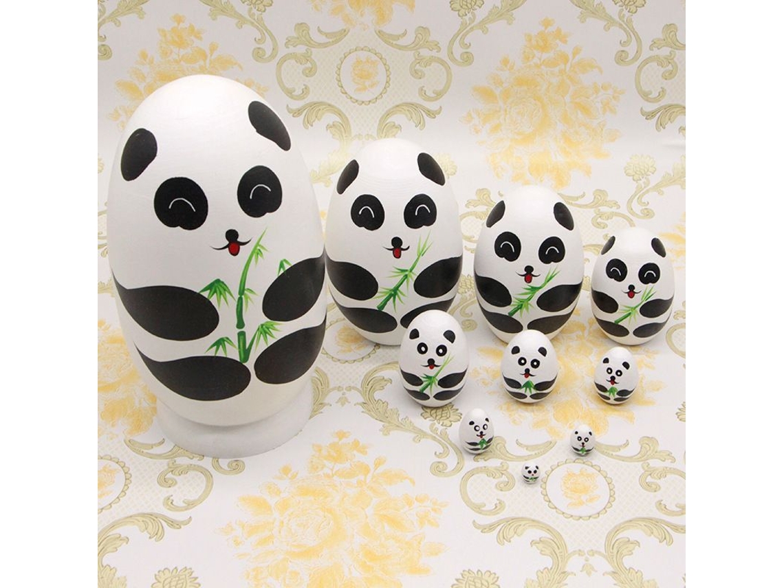 Juguete Apilable De Madera De Panda En Forma De Huevo, Muñecas Rusas, 10 Piezas, Regalo Para Niños