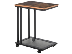 Mesa auxiliar C, forma de carrito, con ruedas, madera y metal, acabado nogal negro, 51x36x65 cm, Ycone