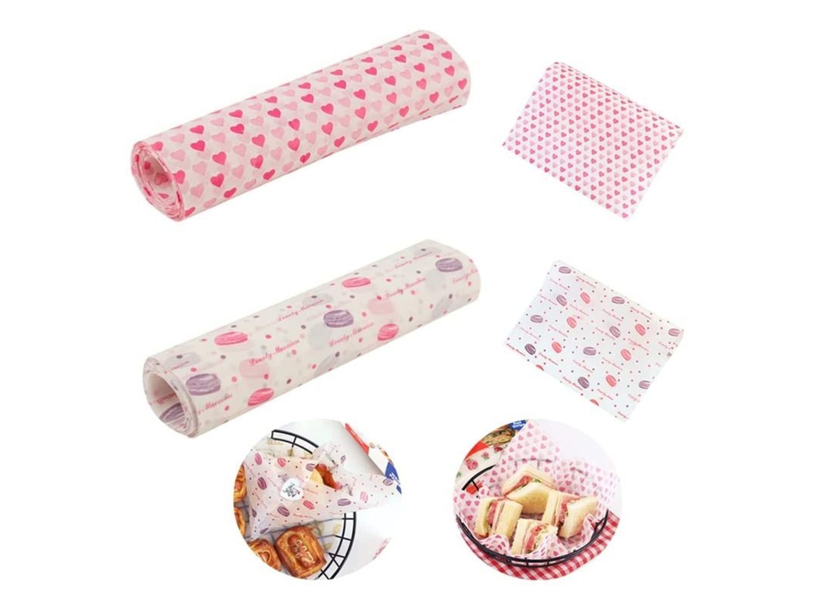 2026da-papel Encerado Comestible 100 Hojas Para Empaquetar Sandwiches Queso Y Hornear, Patrón De Corazones